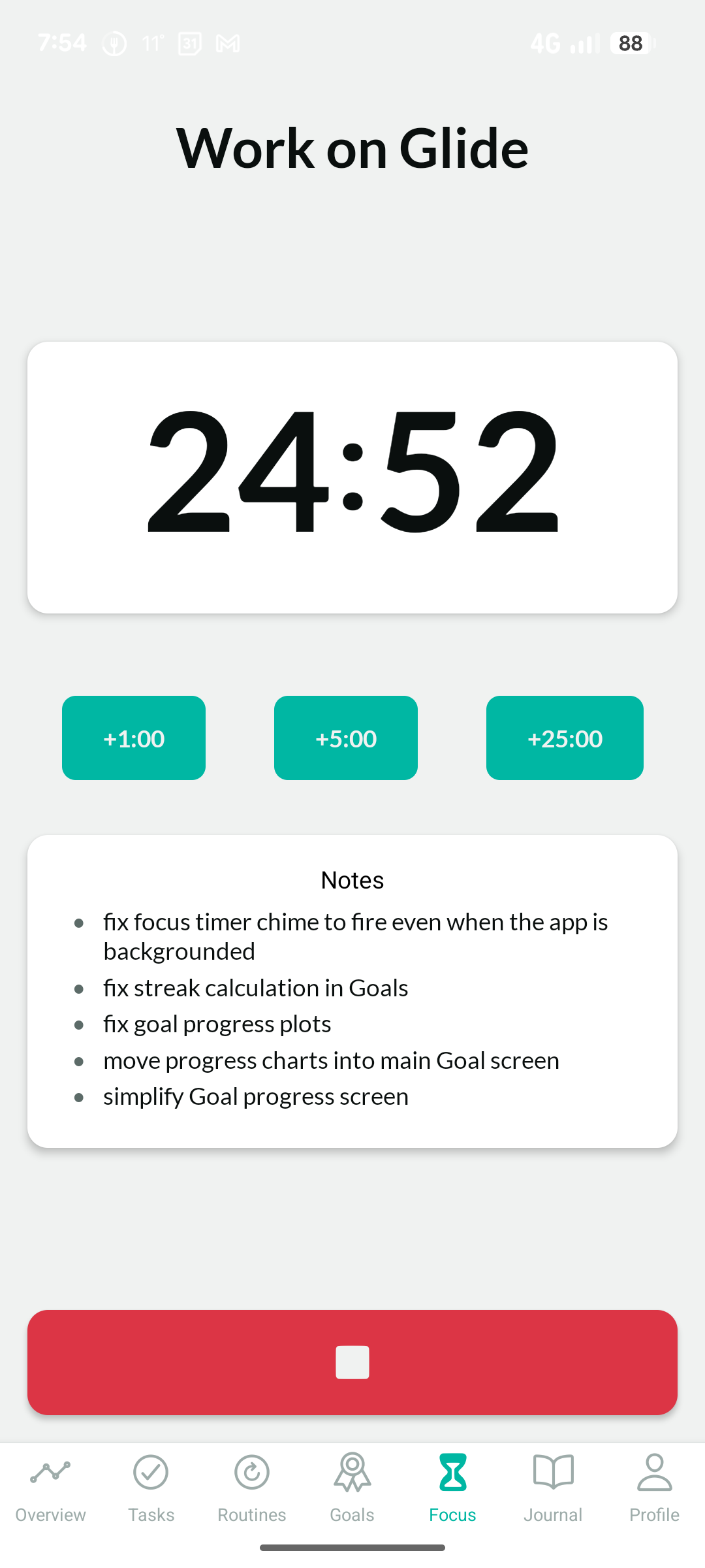 Focus Timer with a session in progress