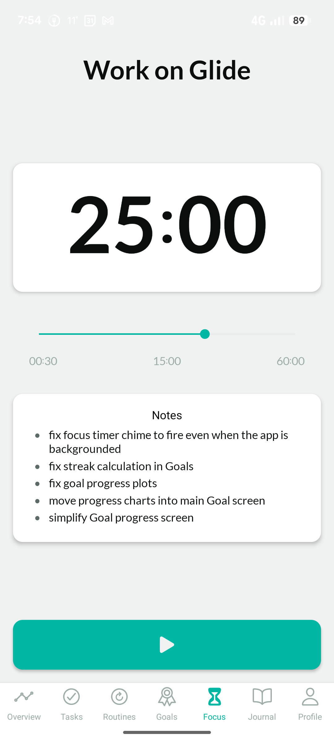 Focus Timer ready to start